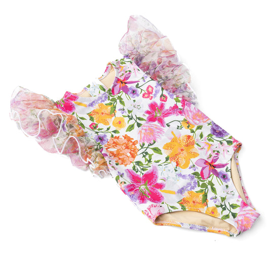 Summer Gardens Girls Tulle Sleeve One Piece Swimsuit