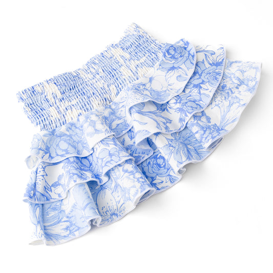 Tropical Blues Smocked Ruffle Active Skirt