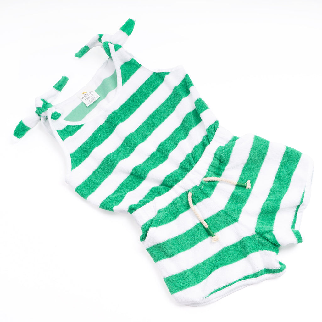 Green Stripe Girls Terry Romper