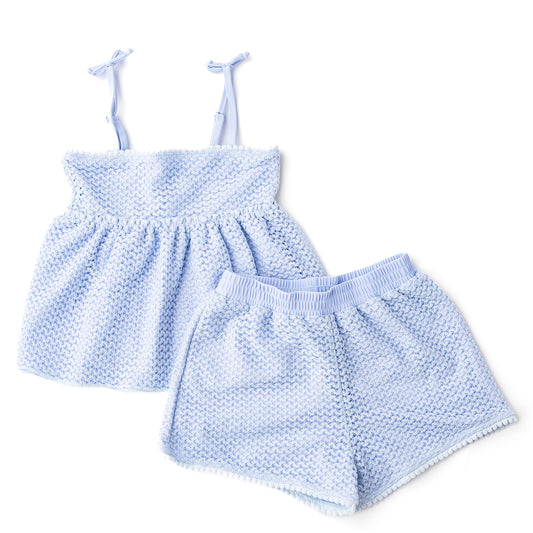 Light Blue Girls Crochet Peplum Tank & Short Cover Up Set