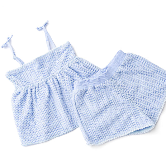 Light Blue Girls Crochet Peplum Tank & Short Cover Up Set