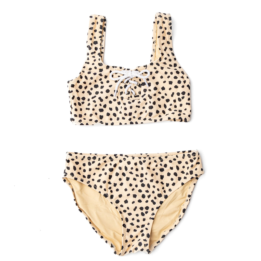 Dalmation Leopard Girls Lace Up Two Piece Swimsuit