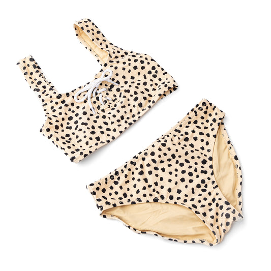 Dalmation Leopard Girls Lace Up Two Piece Swimsuit