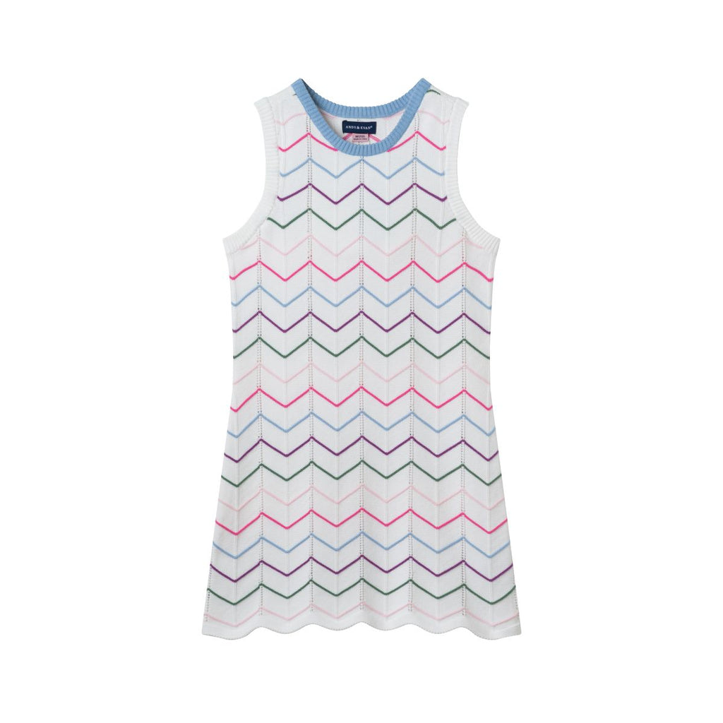 Crochet Fitted Scallop Dress | White Multi