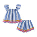 Top & Short Set w/ Ric Rac Trim | Blue & White Striped