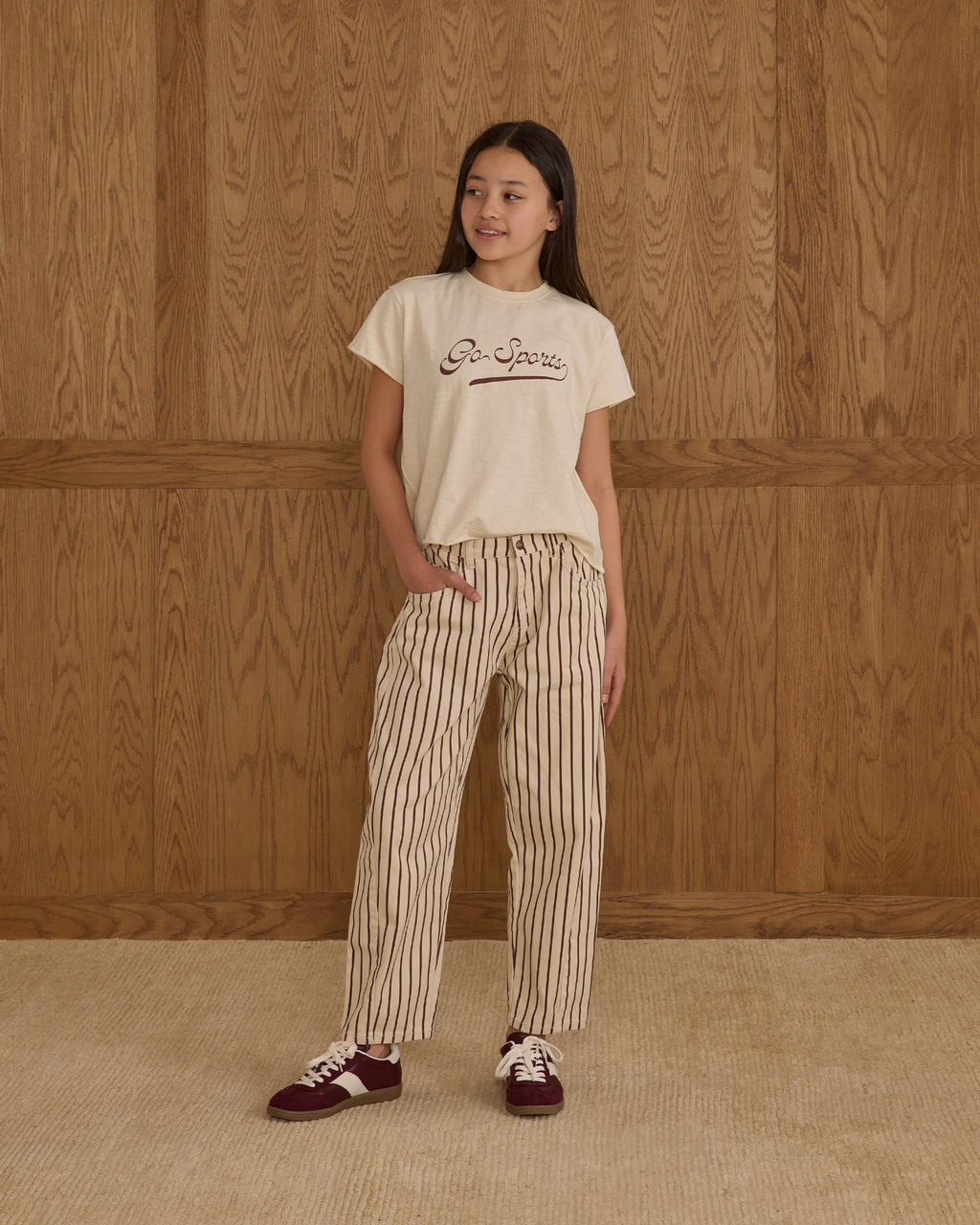 BARREL PANT || BURGUNDY PINSTRIPE - TEEN