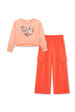 Kids' Flower Embroidered Heart Sweatshirt & Knit Cargo Pants Set