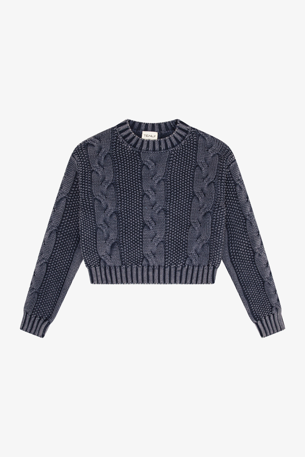 CABLE KNIT SWEATER  - WASHED DENIM