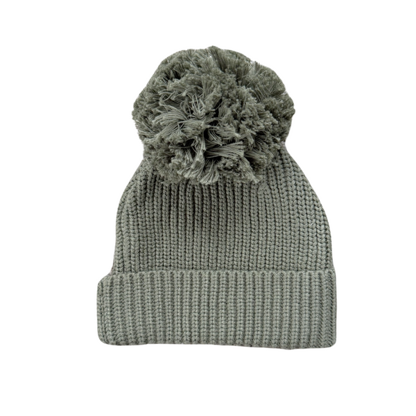 KNIT POM HAT - OLIVE