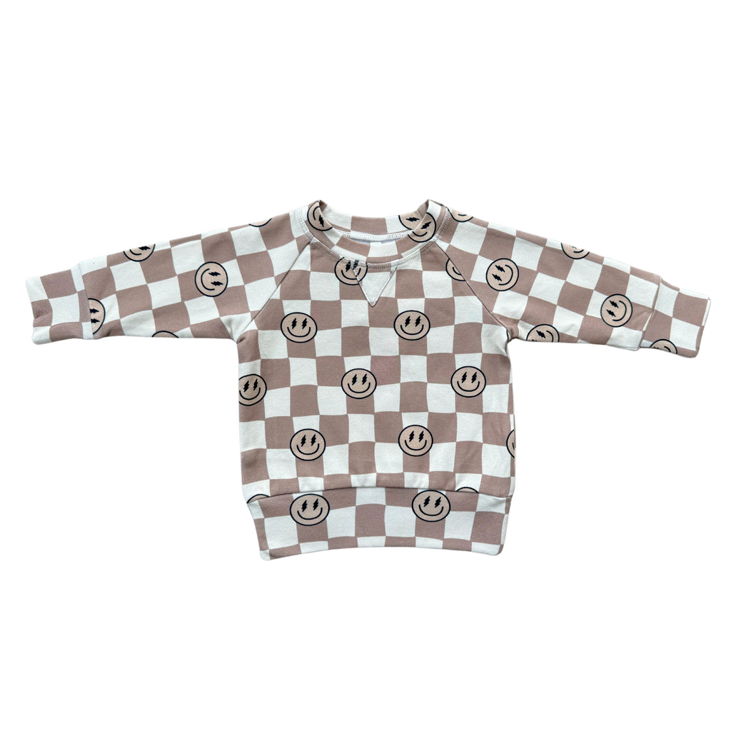 BOY'S RAGLAN SWEATSHIRT - SMILEY CHECK IN PORTABELLA
