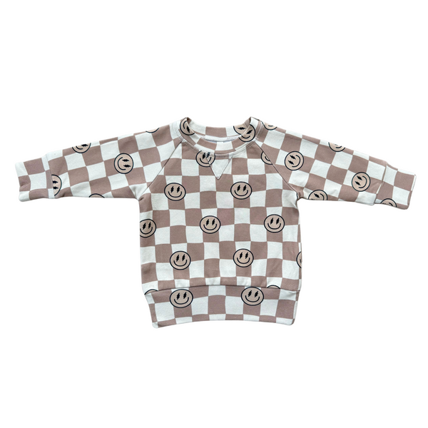BOY'S RAGLAN SWEATSHIRT - SMILEY CHECK IN PORTABELLA