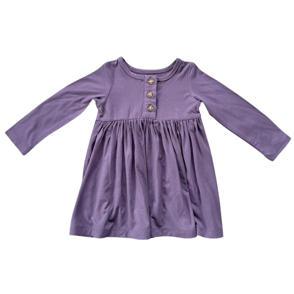 LONG SLEEVE HENLEY DRESS - PLUM