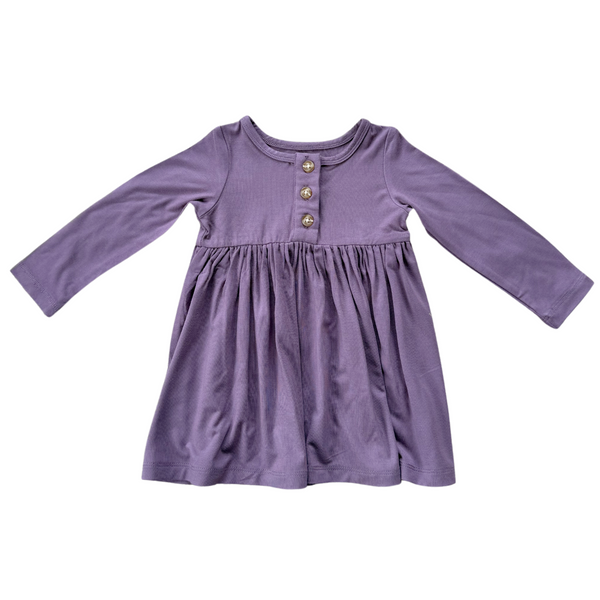 LONG SLEEVE HENLEY DRESS - PLUM