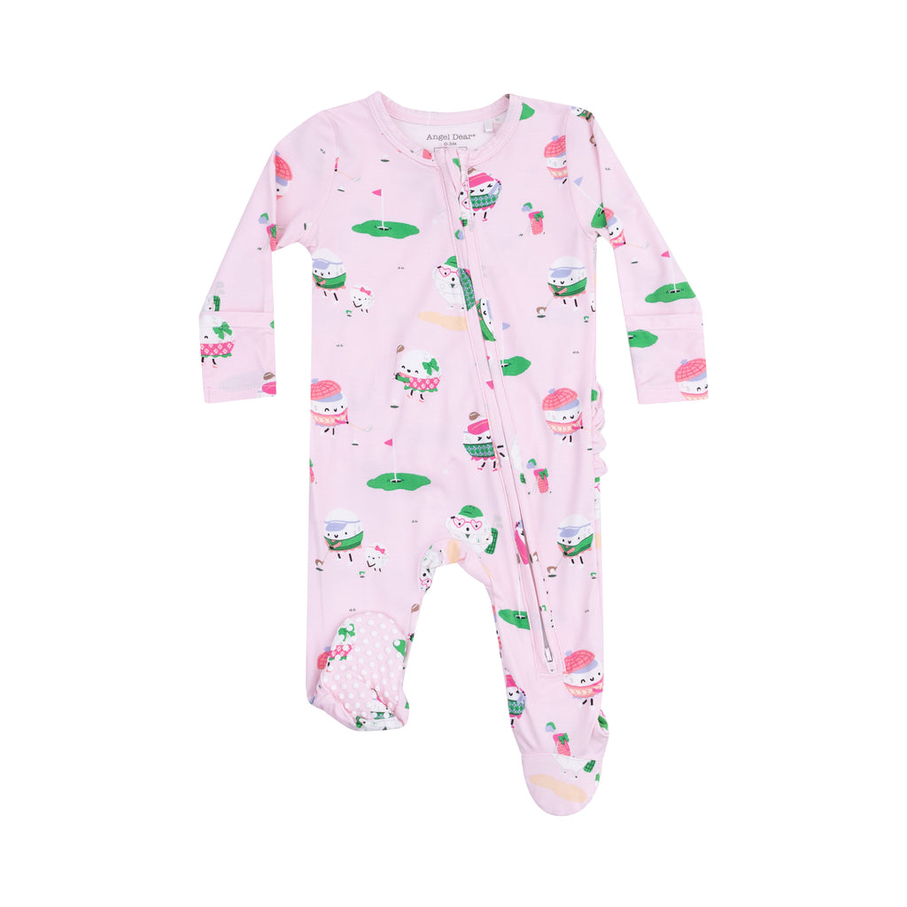 Golf Pros - Pink  2 Way Zipper Ruffle Back Footie