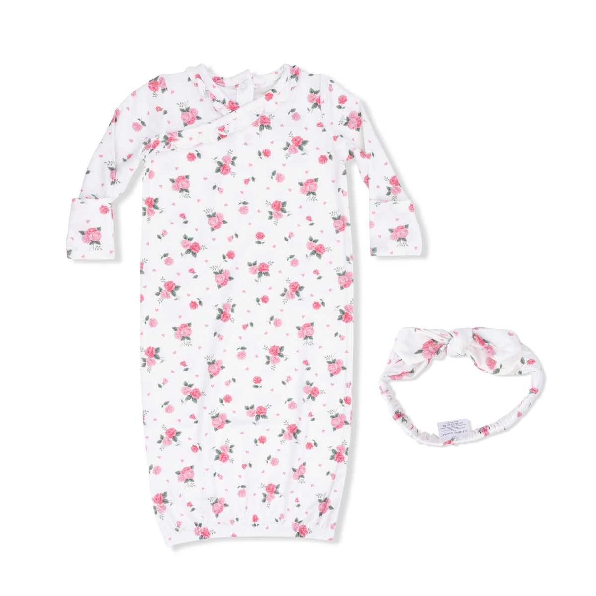 Pink Rosettes  Kimono Gown & Knot Headband