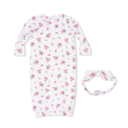 Pink Rosettes  Kimono Gown & Knot Headband