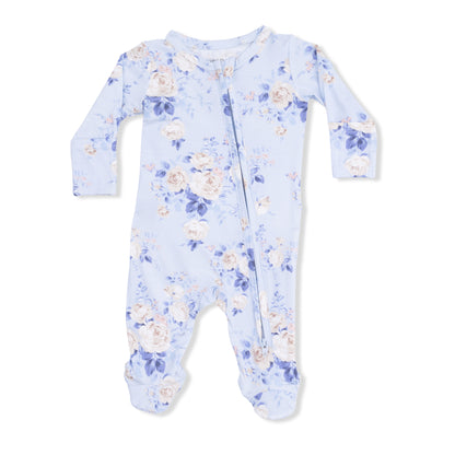 Ashley Rose Floral  2 Way Ruffle Back Zipper Footie