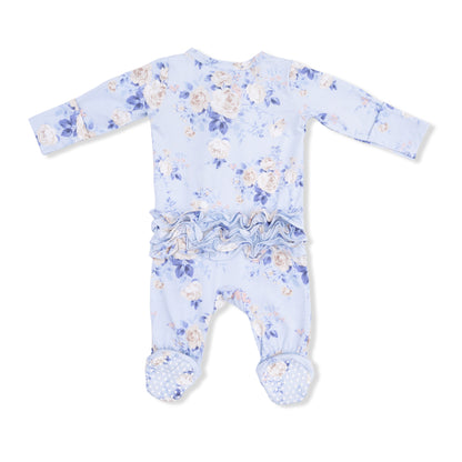 Ashley Rose Floral  2 Way Ruffle Back Zipper Footie