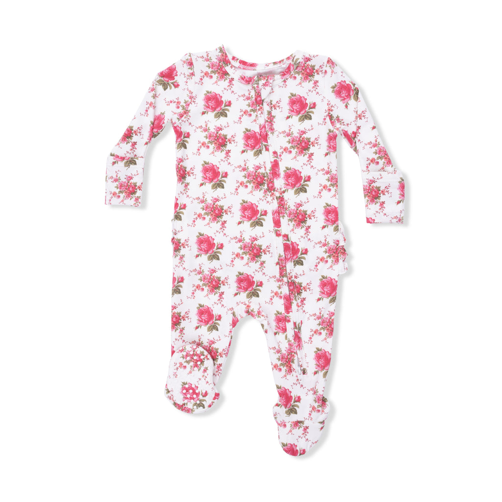 Elegant Roses  2 Way Ruffle Back Zipper Footie