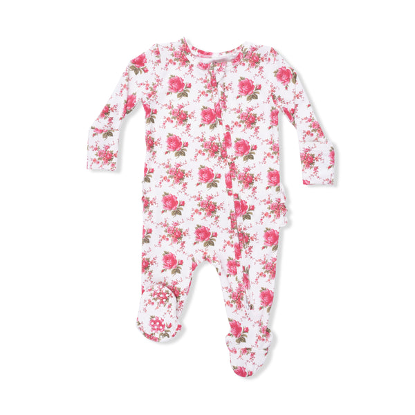 Elegant Roses  2 Way Ruffle Back Zipper Footie