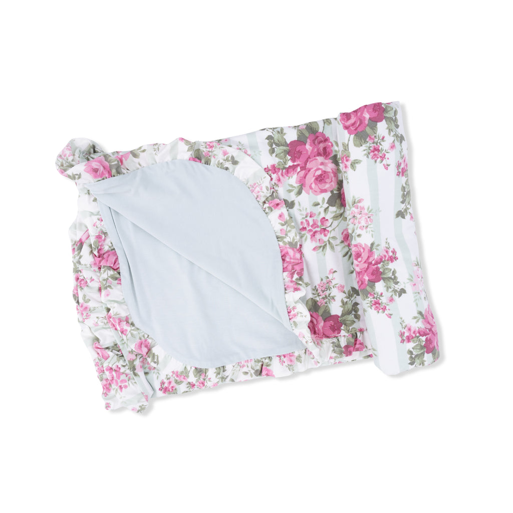 Cabbage Rose Stripe - Ruffle Blanket