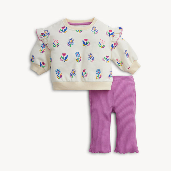 Floral Ivory Girls 2pc Sweater Set