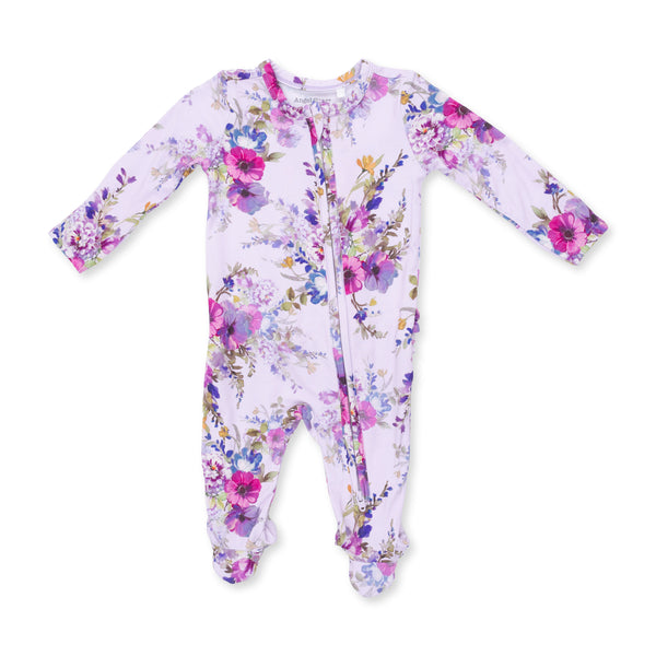 Dahlia Floral - 2 Way Ruffle Back Zipper Footie