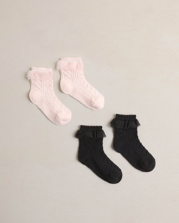 RUFFLE SOCKS BLACK, BLUSH