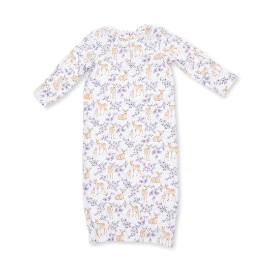 Floral Deer - Kimono Gown And Knot Headband 0-3M