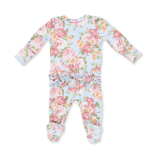 Angeline Floral  2 Way Ruffle Back Zipper Footie