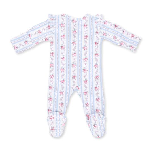 Anna Floral Stripe - 2 Way Ruffle Sleeve Zipper Footie