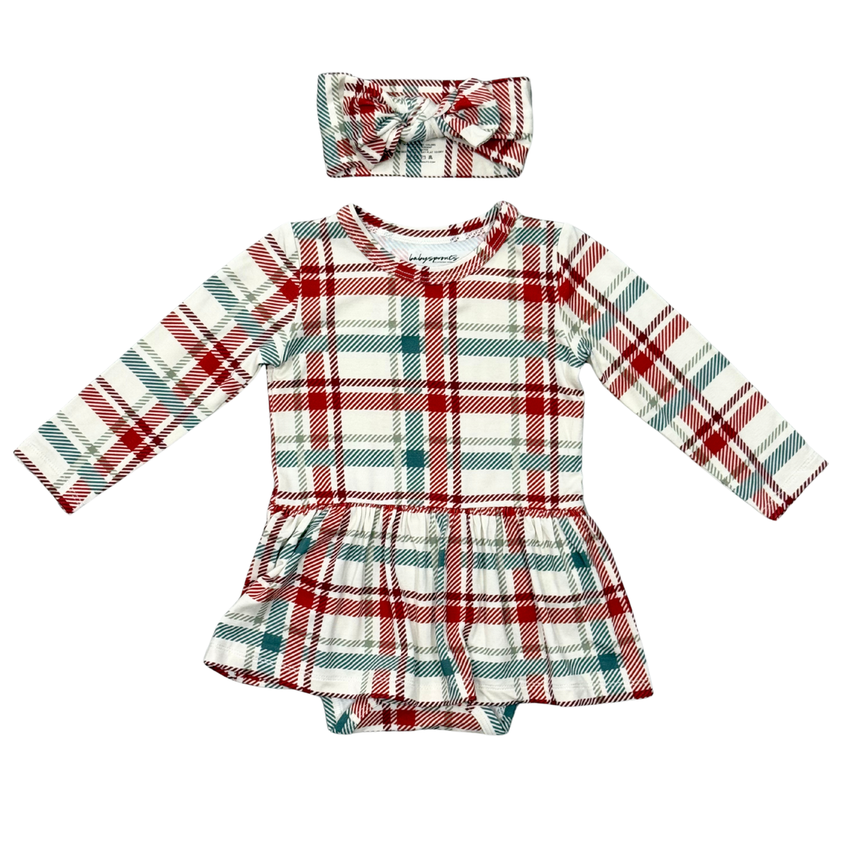 BABY GIRL LONG SLEEVE BODYSUIT DRESS SET - Plaid