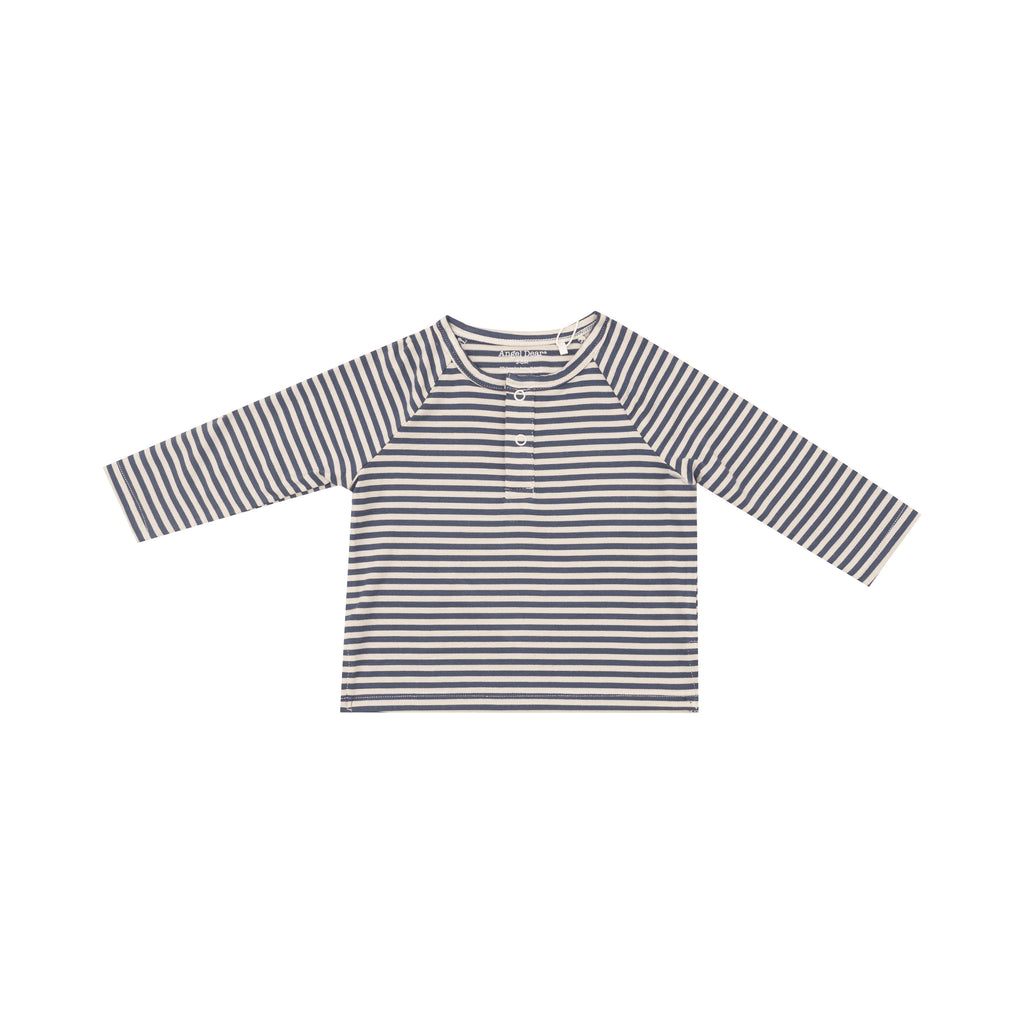 Footballs + Navy & Oat Stripe - L/S Raglan Henley