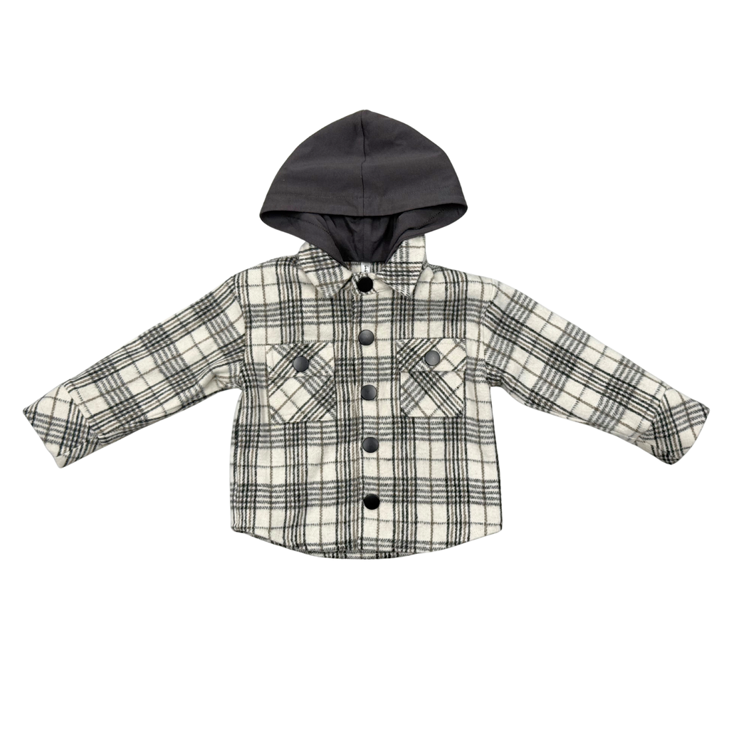 KID'S HOODED SHACKET - GRANITE PLAID