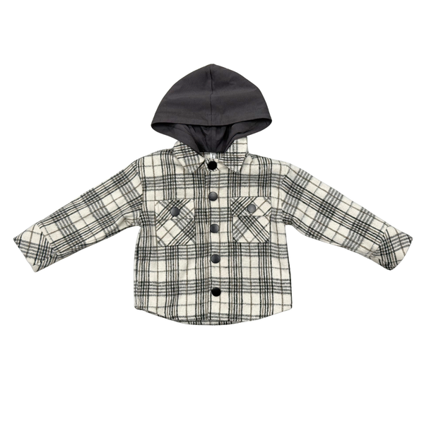 KID'S HOODED SHACKET - GRANITE PLAID