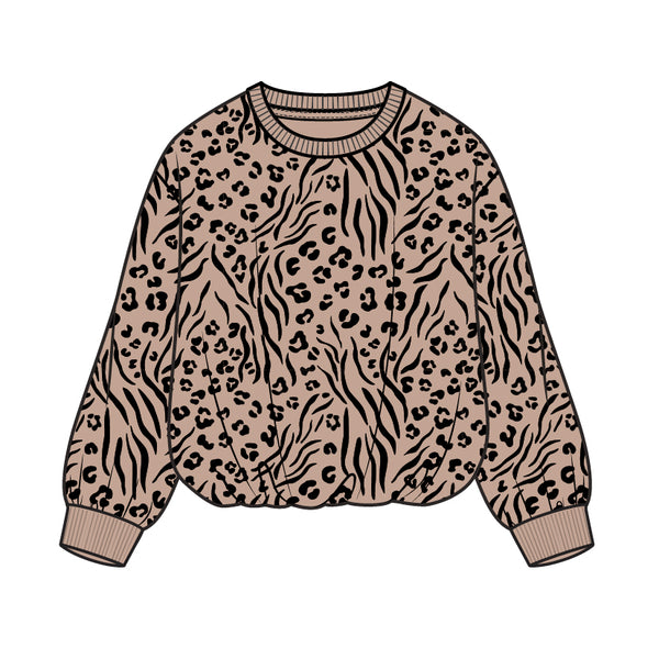 L/S CREW NECK BUBBLE SWEATSHIRT KNIT-BEIGE