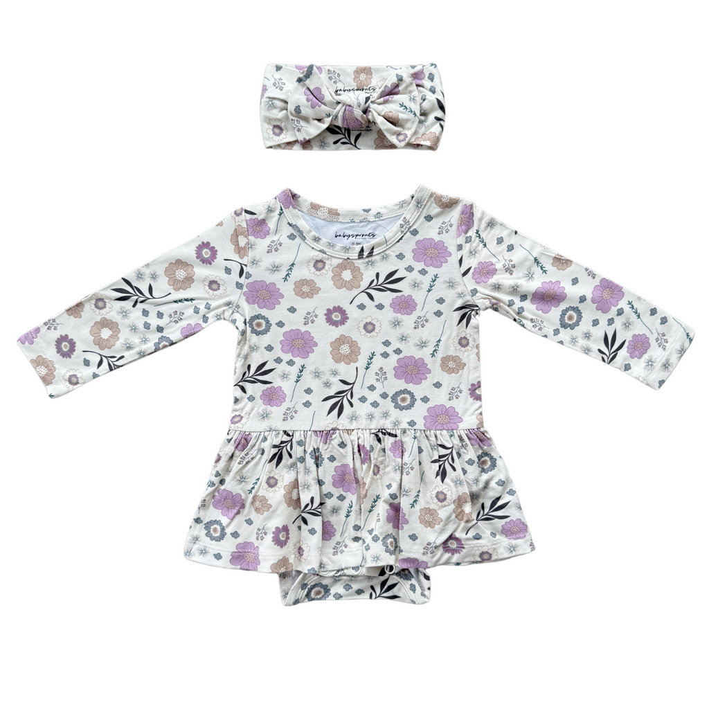 BABY GIRL LONG SLEEVE BODYSUIT DRESS SET -Winter Floral Newborn