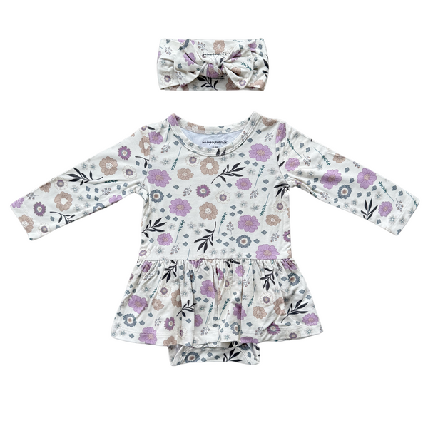 BABY GIRL LONG SLEEVE BODYSUIT DRESS SET -Winter Floral Newborn