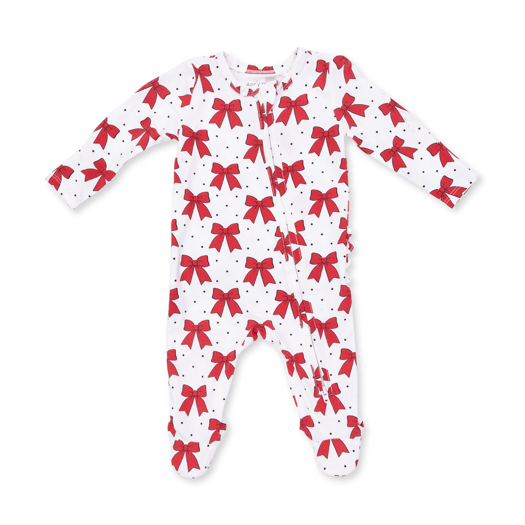Festive Bows  2 Way Ruffle Back Zipper Footie