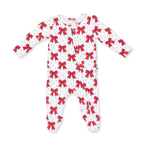 Festive Bows  2 Way Ruffle Back Zipper Footie