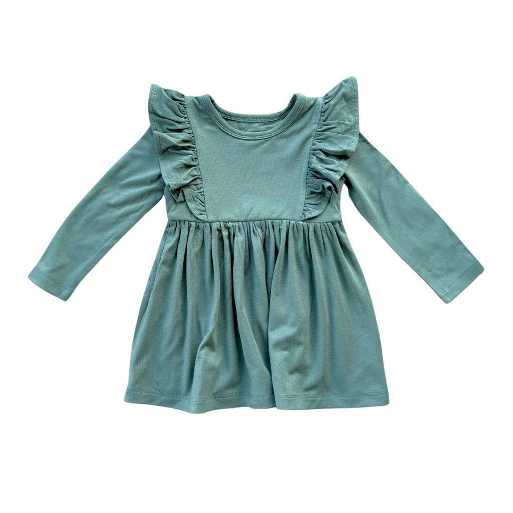 LONG SLEEVE RUFFLE DRESS - Pine