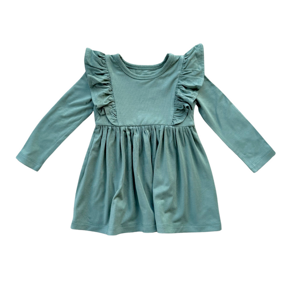 LONG SLEEVE RUFFLE DRESS - Pine