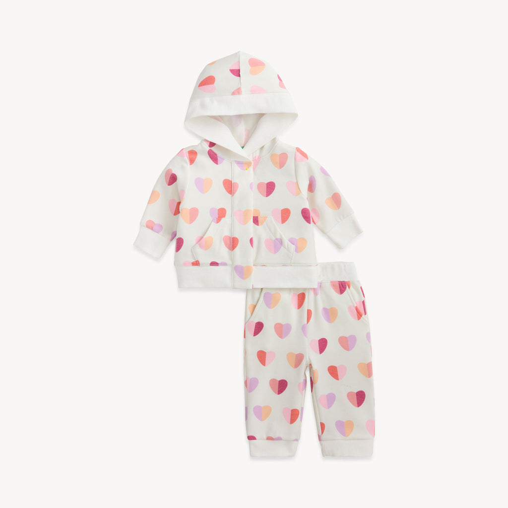 Pink Hearts Brushed Fleece Hoodie Set