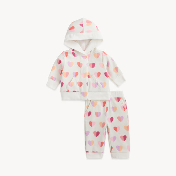 Pink Hearts Brushed Fleece Hoodie Set