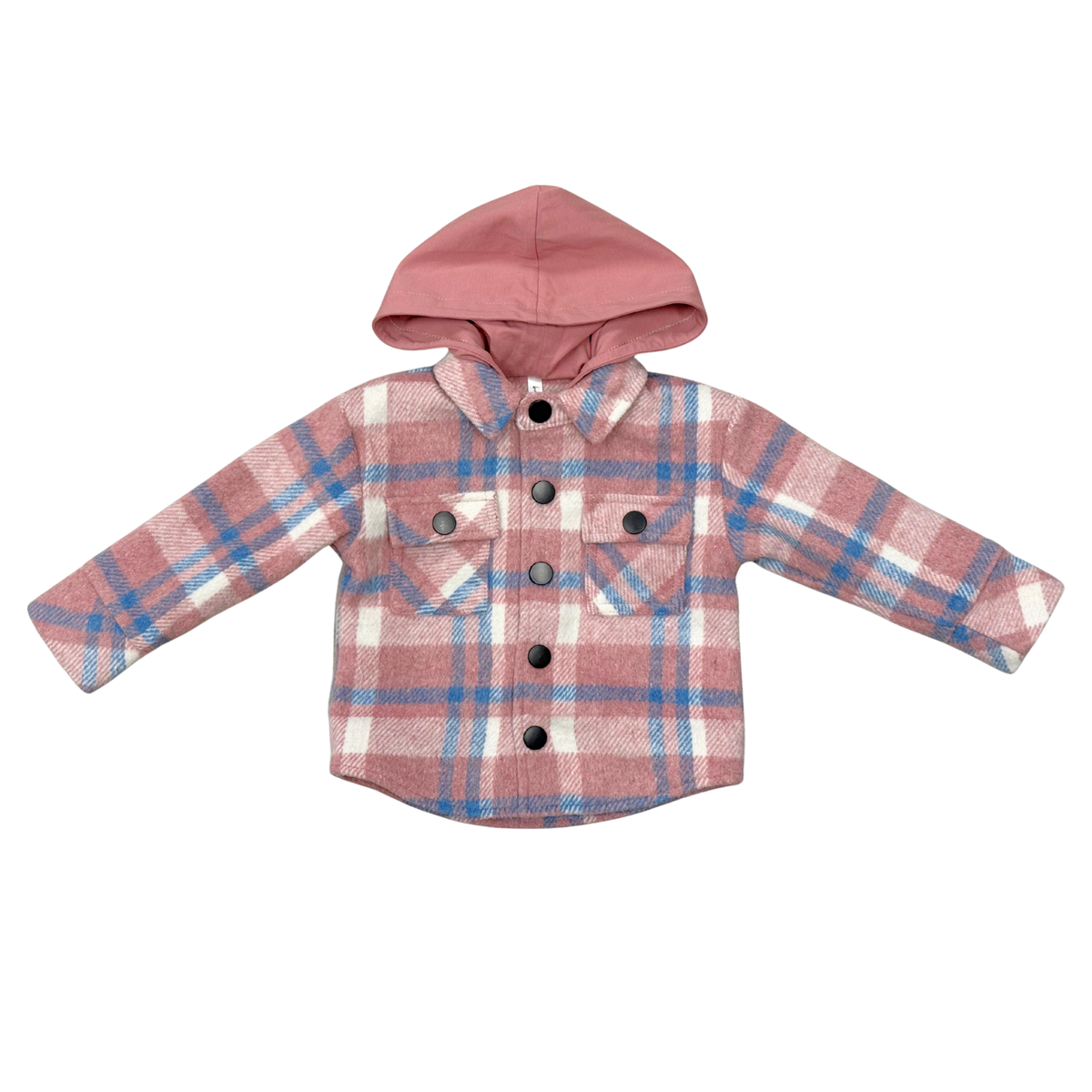 KID'S HOODED SHACKET - PINK-BLUE PLAID