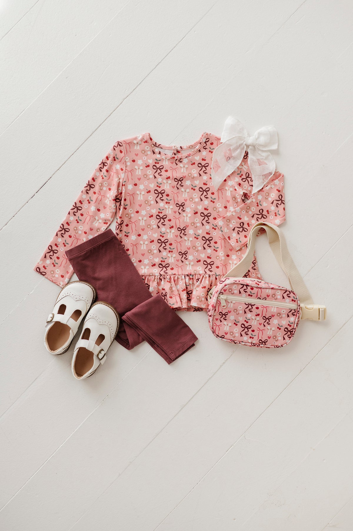 LONG SLEEVE PEPLUM SET - Cherry Hearts