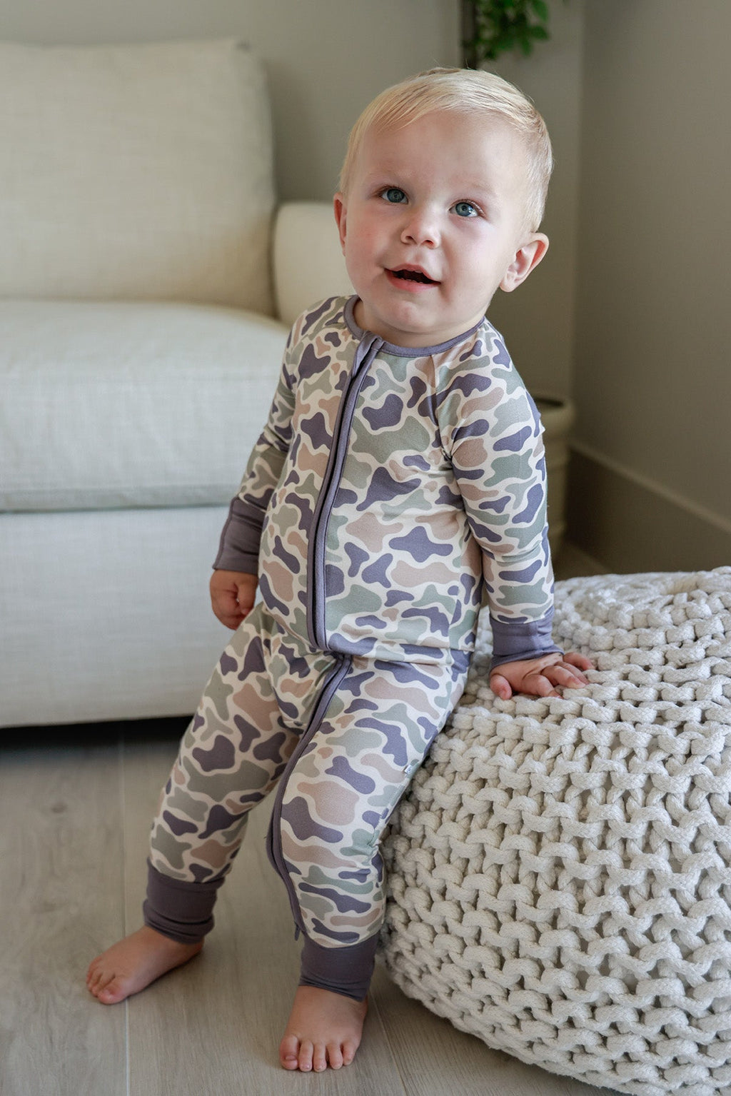 CONVERTIBLE BAMBOO ZIP ROMPER | CAMO CUTIE