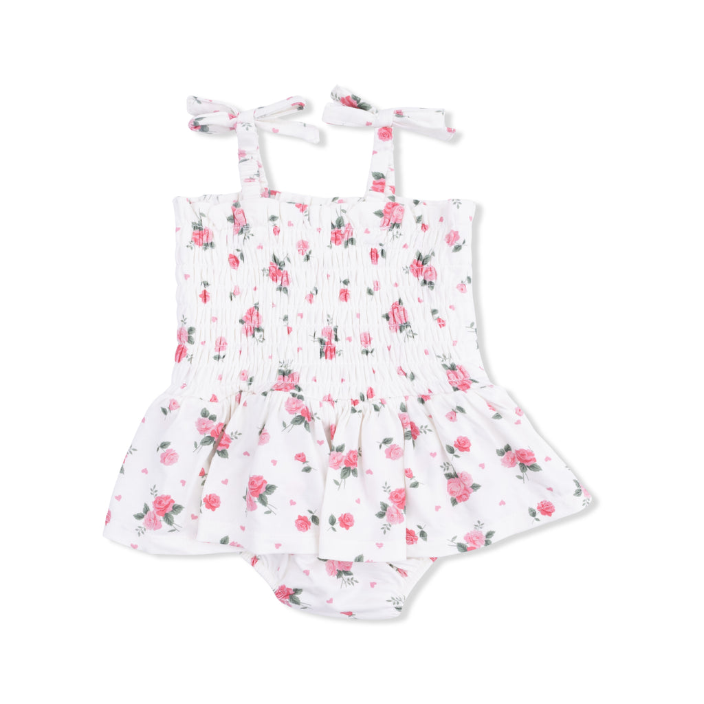 Pink Rosettes Smocked Bubble with Skirt