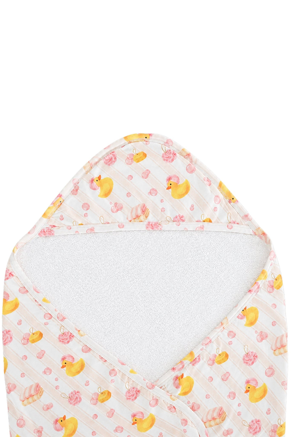 BAMBOO HOODED TOWEL | BUBBLE DUCKIES PINK (WHOLESALE)