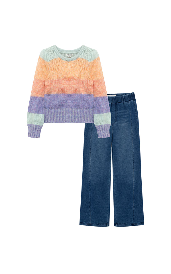 Bisho Stripe Sweater & Wide Leg Jeans Set